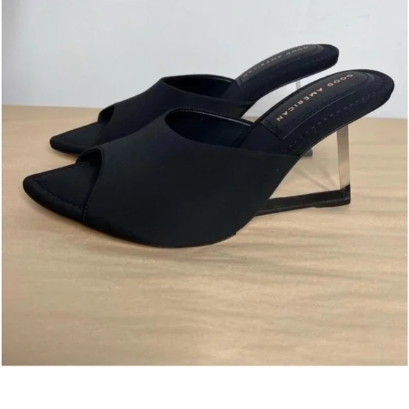 Good American Womens Size 8.5 Clear Wedge Sandals Neoprene Black Lucite - Picture 4 of 10